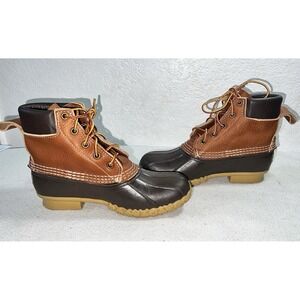 LL Bean 6" Duck Boots Womens Size 6M Brown Tan Leather Rubber Rain Snow